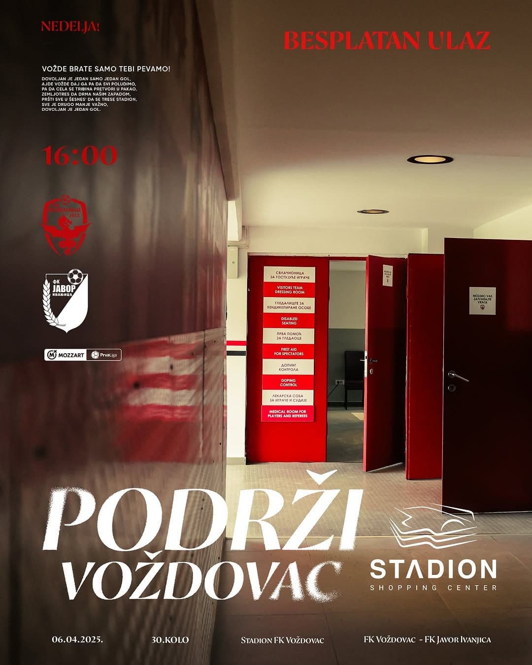 VAŽAN DUEL VOŽDOVCA: Ulaz na stadion besplatan za sve navijače!