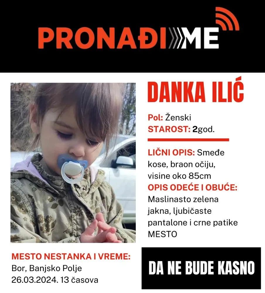 DVOGODIŠNJA DANKA ILIĆ NESTALA U BORU: Hitna potraga u toku!