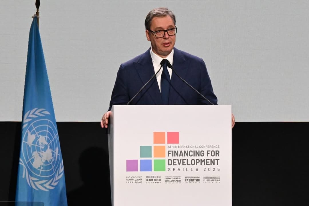 VUČIĆ NA UN KONFERENCIJI O FINANSIRANJU RAZVOJA U SEVILJI: Srbija traži konkretna rešenja i pravi balans između realnosti i globalnih ciljeva